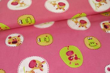 Preview: Baumwoll Druck Lustige Tiere auf Pink